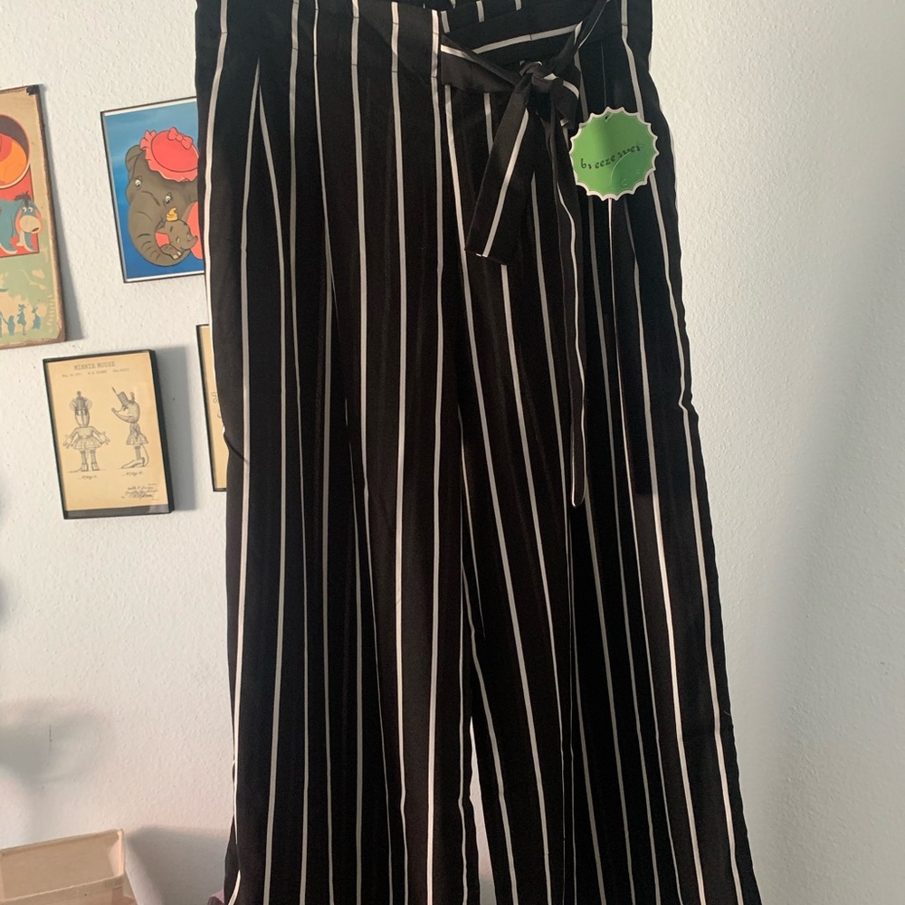 Black and white stripe trousers